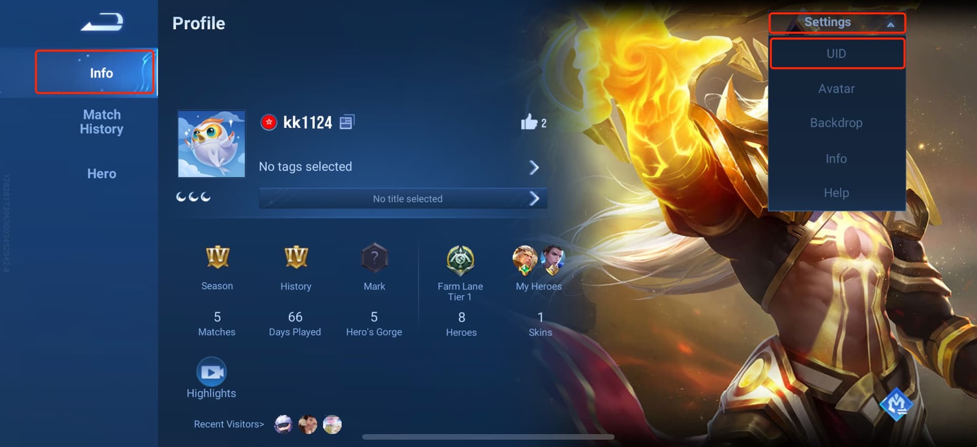 Honor of Kings: Open profile settings